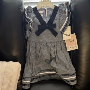 Bonnie Baby Charcoal Dress with Midnight Bow